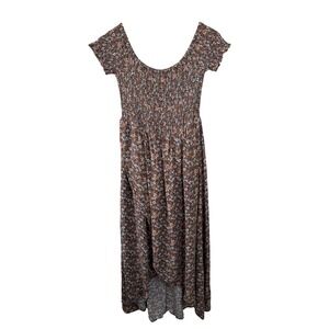 Sweet Lemon Smocked‎ Floral High Low Maxi Dress Women's Size L